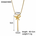 Detailed dimensions of gold bow necklace with 5cm tassel and 45cm adjustable chain - Glossy Bow Tassel Snake Chain Gold Style (XX46601BW0)