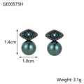 Vista detallada de los pendientes de flor de rombo con dimensiones y peso de 3,1g - Estilo Rombo Negro Fusil (GE00575H)