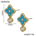 Vista detallada de pendientes trébol azul con medidas 1,4cm x 1,0cm e información de peso - Estilo Trébol Azul Cielo (GE00585B)