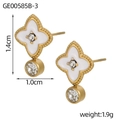 Detalle de pendientes de flor con medidas de 1,4cm por 1,0cm y un peso de 1,9g - Estilo Trébol Blanco (GE00585B-3)