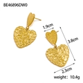Detailed view of gold textured heart earrings with tiered design and hammered finish - Gold Double Heart Dangle (BE46896DW0)