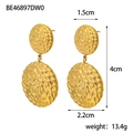 Detailed view of gold geometric earrings with hammered texture and measurement dimensions - Gold Woven Texture Round Dangle (BE46897DW0)