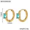 Close-up of gold drop hoop earrings with blue stones showing 1.5cm diameter detail - Cyan Blue Oval Style (BE45509D5S0)
