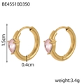 Detail of gold hoop earrings with pink heart gemstones and precise dimensions - Heart Pink Style (BE45510D3S0)