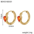 Detailed specs of gold round earrings with pear-cut orange gems showing 1.5cm diameter - Orange Teardrop Style (BE45510D3S1)