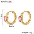 Detailed size view of gold hoop earrings featuring a pink pear-shaped drop stone charm - Pink Teardrop Style (BE45510D3S2)