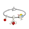 Silver snake chain bracelet with apple, heart and ice cream charms with T-bar clasp - Love Ice Cream Style (Model A3)