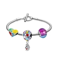 Silver-plated snake chain bracelet with colorful enamel charms and heart puzzle beads - Colorful Puzzle House (Model A2)