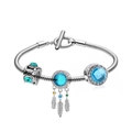 Silver snake chain bracelet with blue dreamcatcher charm and turquoise stones - Blue Dreamcatcher Style (A4)