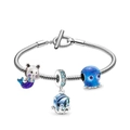 Silver charm bracelet with blue octopus and mermaid pendant, ocean theme jewelry - Deep Blue Ocean Octopus Style (A6)