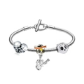 Silver charm bracelet set with Day of the Dead skeleton pendants and toggle clasp - Mexican Skull Guitar Style (A7)