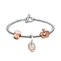 Silver charm bracelet featuring rose gold crown and Always Together engraved pendant - Crown Knot Silver Style (A14)