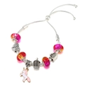 Verstellbares Silberarmband mit rosa Glasperlen und Einhorn-Anhänger für Damen - Pink Gelber Farbverlauf Einhorn Stil (#5) / Verstellbarer Auszug