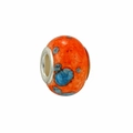 Macro detail of a cylinder DIY bead with orange and blue artistic glass patterns - Orange Yellow Texture (Main Color: Orange Yellow)