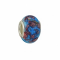 Close-up of DIY starry blue and red galaxy bead with golden sparkles and silver metal core - Blue Red Starry Quicksand (L0121039-32)