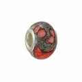Detail of red and grey marbled ceramic charm bead with gold veins and metal core - Red Gray White Mottled Texture (L0121039-29)