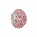 Detail of pink resin charm bead with red hexagonal sequins and silver metal core - Pink Sequined Glitter Ball (L0121039-22)