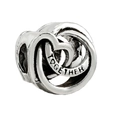 Close-up of interlocking heart charms in silver finish with TOGETHER engraving detail - Silver TOGETHER Interlocking Double Heart Bead (L02212737-5)