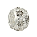 Macro detail of silver charm bead featuring hollow star patterns and pavé crystals - Silver Star Snowflake Rhinestone Hollow Bead (L02212737--6)