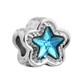 Macro detail of star-shaped silver charm with light blue crystal and micro-beaded edges - Silver Pentagram Inlaid Blue Crystal Bead (L02212737-7)