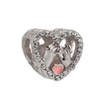 Macro shot of heart charm with paved stones, silver engraving and pink enamel heart - Silver Heart Rhinestone Pinky Swear Bead (L02212737-8)