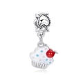 Macro detail of silver cupcake charm with colorful dots and a red cherry topper - Silver Colorful Enamel Cupcake Pendant (L02212737-11)