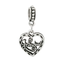 Macro shot of silver heart charm with Grandma script and delicate daisy flower details - Vintage Silver Grandma Hollow Heart Daisy Pendant (L02212737-15)
