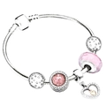 Pink charm bracelet with heart and moon pendants on a silver-toned snake chain - Style A3 / 16cm