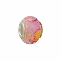 Pink glazed ceramic charm bead with golden branch patterns and silver core for DIY bracelets - Pink Yellow Orange Ink Pattern (L0121039-31)