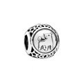 Silver Taurus zodiac bead charm with bull relief and hollow star pattern for DIY bracelets - Taurus-Silver