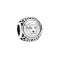 Silver Leo zodiac charm bead with lion relief and hollow star cutout edges - Leo-Silver