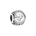 Spherical Pisces charm bead in oxidized silver with star cutouts for DIY bracelets - Pisces-Silver
