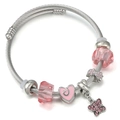Détails des perles en cristal rose et breloque cœur sur bracelet en acier argent - Style Papillon Coeur Cristal (SZ40/6125)