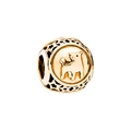 Ox zodiac rose gold charm bead with embossed design and hollow star details - Taurus - Gold
