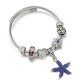 Détail du bracelet câble torsadé argenté avec pendentif étoile de mer et perles - Style Étoile de Mer Flocon Bleu Océan (SZ40/61265)
