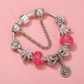 Detail of DIY charm bracelet with pink heart zirconia pendant and enamel palm tree charms - Pink Palm Tree Heart Style (SL023316-E)