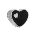 Silver heart charm with black enamel and small white heart detail for DIY bracelets - Silver Black White Heart Enamel Bead (L02212737/19)