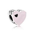 Pink heart-shaped jewelry charm with hollow design and silver finish details - Silver Pink Hollow Red Heart Enamel Bead (L02212737/20)