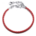 Red braided leather bracelet with silver lobster clasp and polished heart charm pendant - 16cm / Red