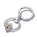 Dettaglio portachiavi con anello intrecciato argento e lucchetto cuore oro rosa con incisione - Lucchetto a Cuore Combinato Bicolore (1102)