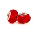 Faceted vibrant red crystal beads with silver core for DIY charm bracelets - Bright Red Faceted Cut (L0121039-38)