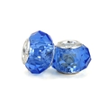 Pair of blue faceted crystal large hole beads for European style charm bracelets - Sky Blue Faceted (L0121039-44)