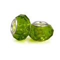 Faceted grass green large hole glass beads with silver metal core for DIY jewelry - Bright Green Faceted (L0121039-47)