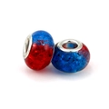 Red and blue cracked glass beads with silver metal core for DIY charm bracelets - Red Blue Dual Crackle (L0121039-51)