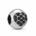 Silver bead charm with black heart-shaped zircon inlay for DIY charm bracelets - Dark Rhinestone Heart Decor Bead (#45)