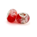 Set of two dark red faceted glass beads with internal ice-crack texture and silver core - Dark Red Crackle Style (L0121039-52)
