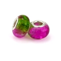 Faceted glass charm beads with crackle effect in rose red and green colors - Rose Green Splice Crackle (L0121039-53)