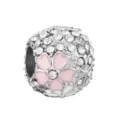 Charm in argento con fiore di ciliegio rosa smaltato e zirconi bianchi scintillanti - Perla con Ciliegio in Smalto Rosa e Pavé di Strass (#55)