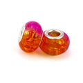 Pink and orange gradient faceted glass charm with gold foil flakes and large silver hole - Rose Pink Orange Gradient (L0121039-54)