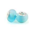 Light blue frosted glass charm bead with polished silver metal core for DIY bracelets - Light Blue Frosted Glass (L0121039-56)